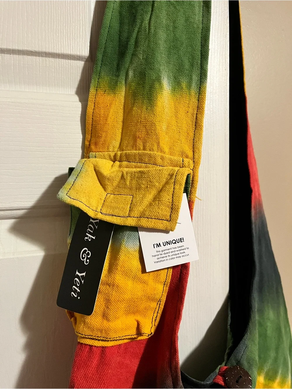 Yak & Yeti Tie-Dye Spiral Hobo Crossbody Bag in Red, Yellow & Green